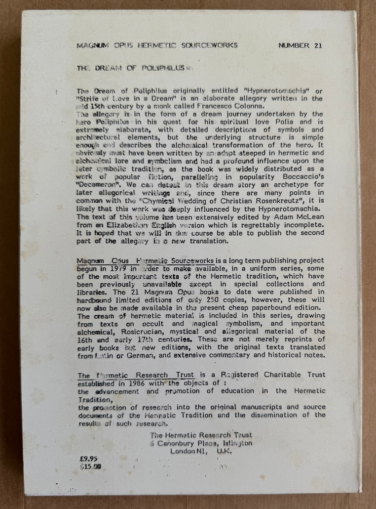The Hypnerotomachia, or Dream of Poliphilus