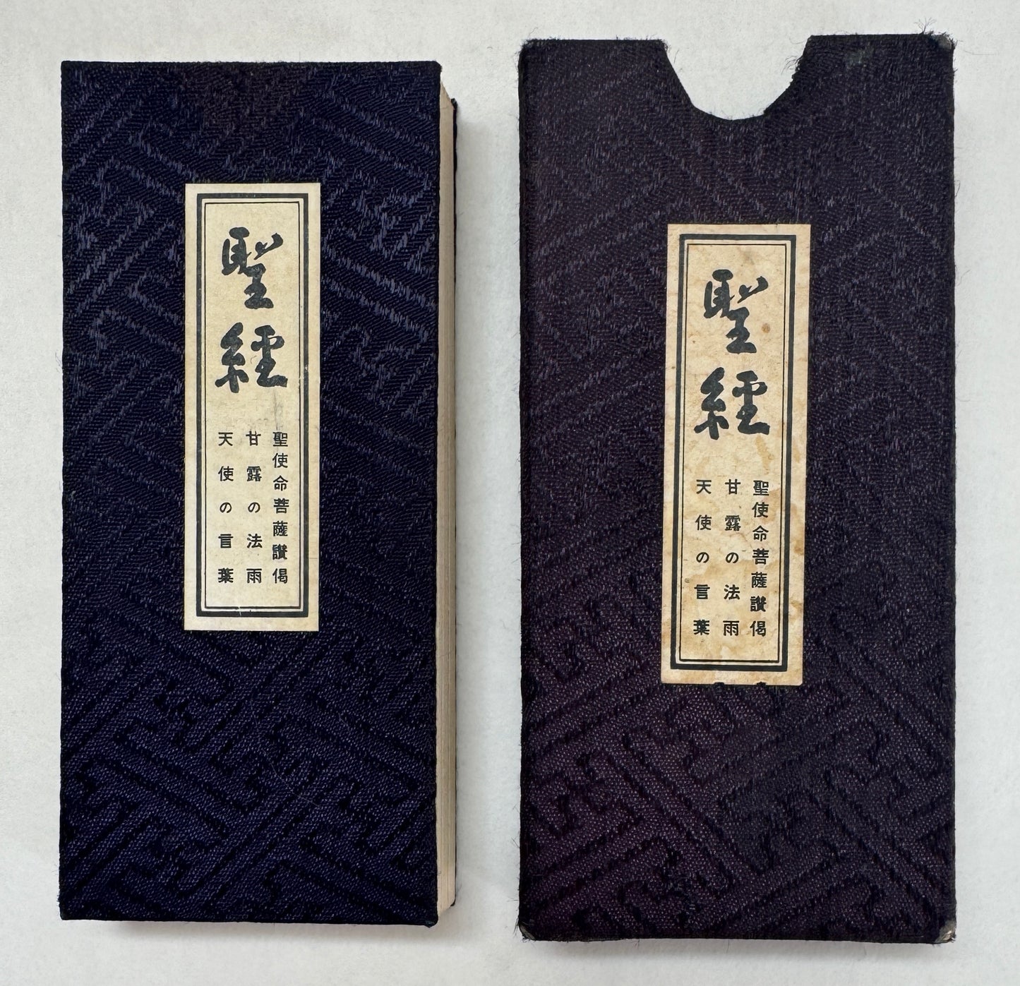 偈讃薩菩命使聖 葉言の使天 雨法の露甘 = Holy Sutra; Necatarean Shower of Holy Doctrines; the Greeting Poem of Angle.