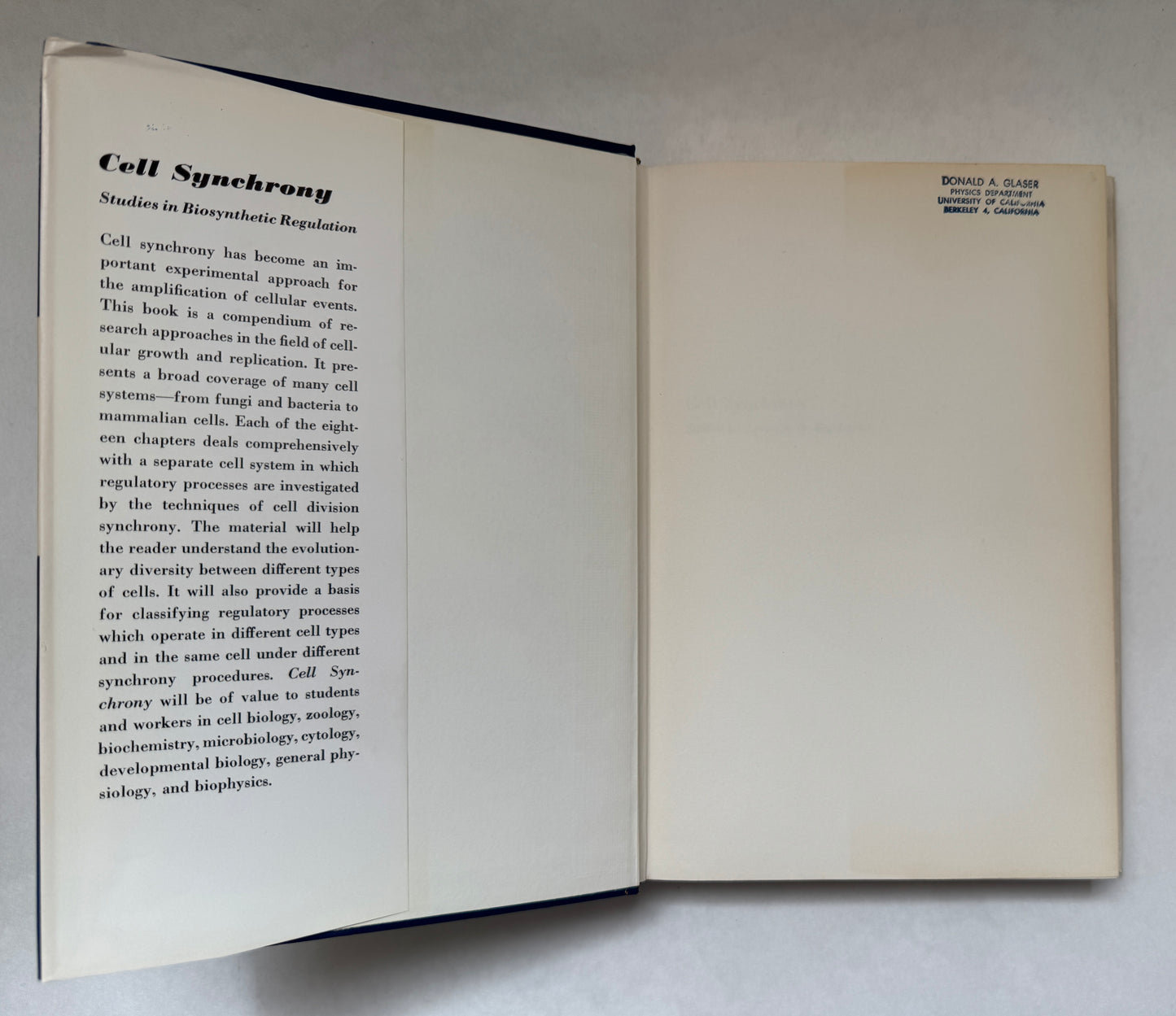 Cell Synchrony: Studies in Biosynethic Regulation