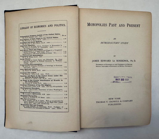 Monopolies Past and Present; An Introductory Study