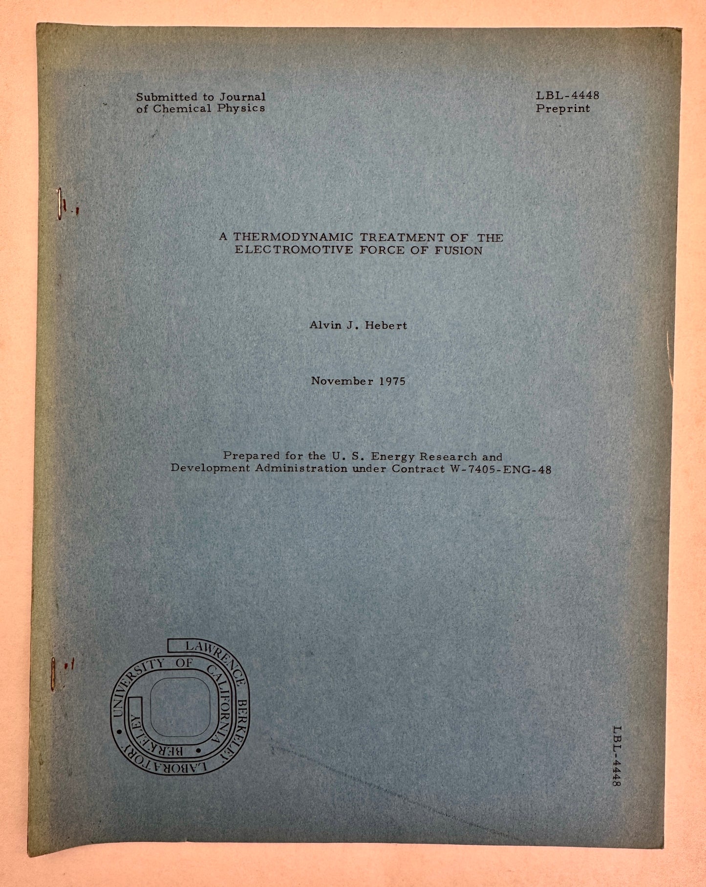 Thermodynamic Treatment of the Electromotive Force of Fusion