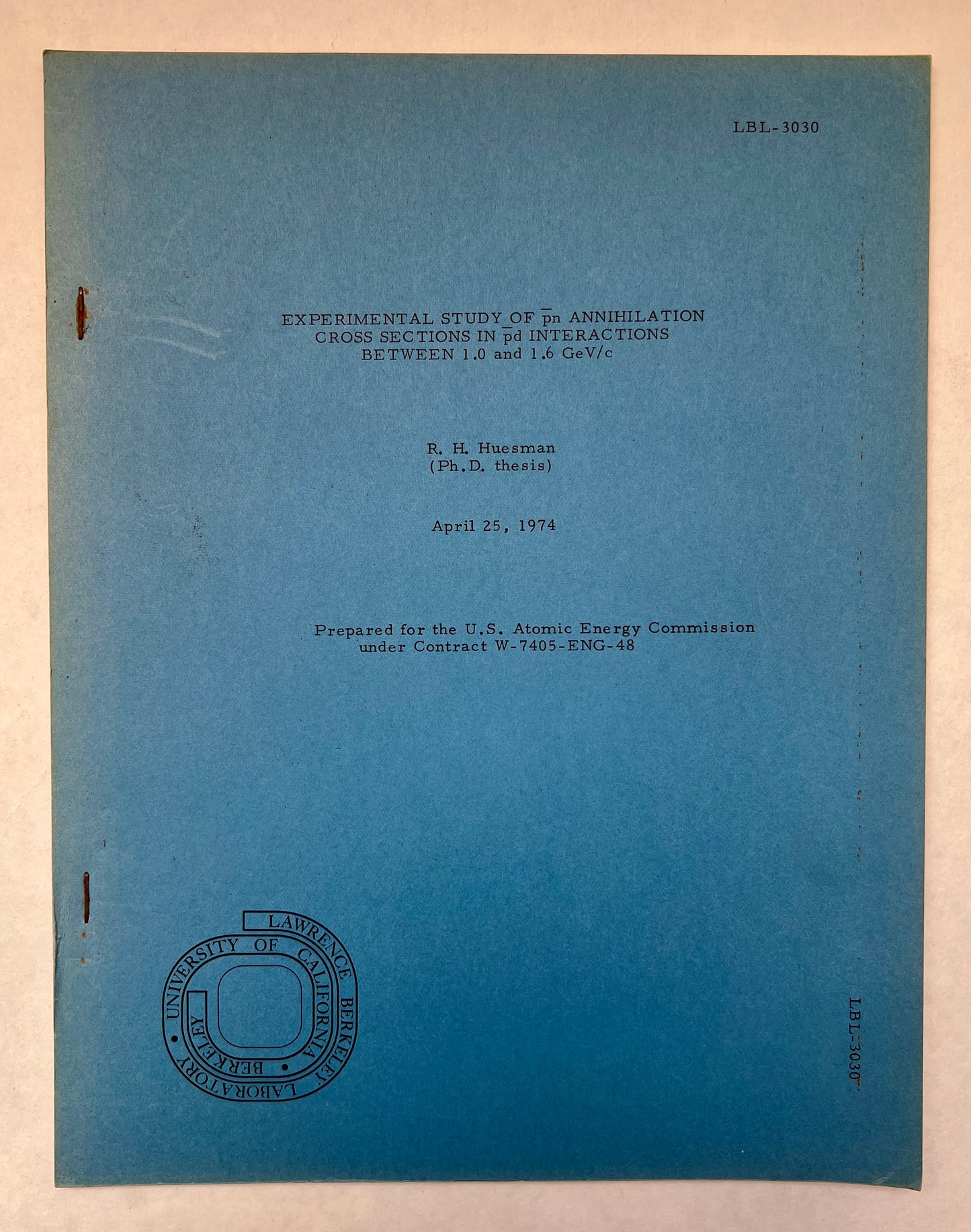 Experimental Study of Anti Pn Annihilation Cross Sections in Anti Pd Interactions Between 1.0 and 1.6 Gev/C
