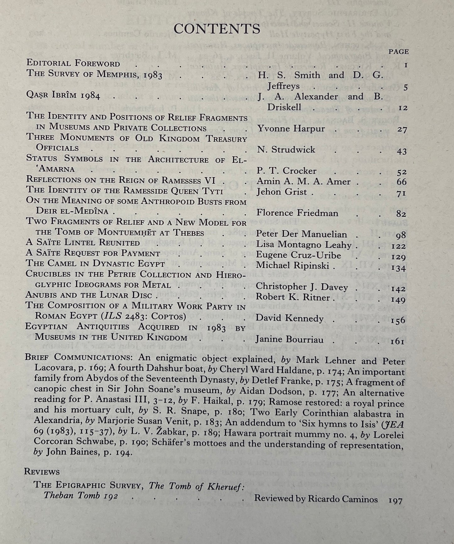 The Journal of Egyptian Archaeology; Vol 71; 1985
