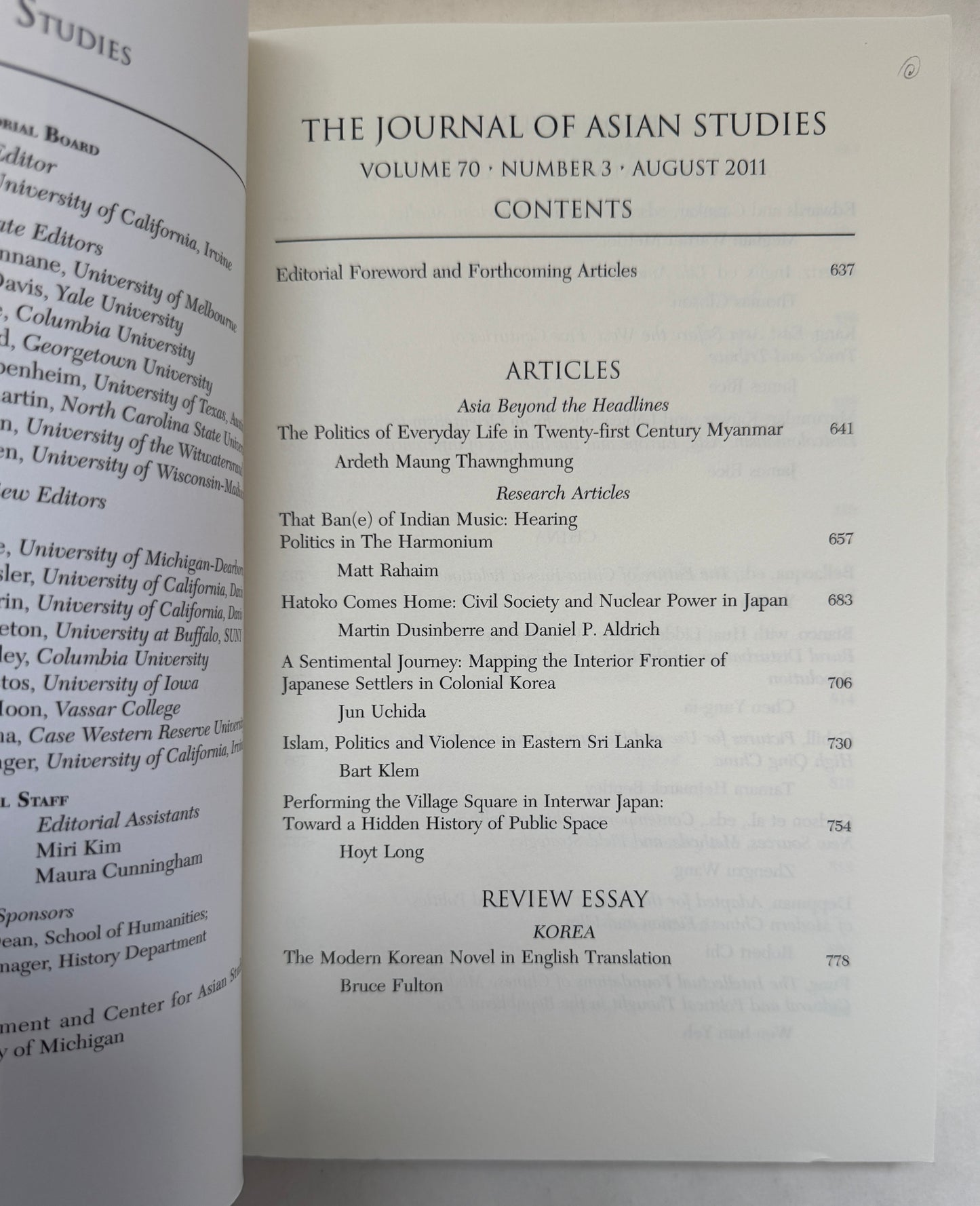 Journal of Asian Studies; Volume 70, Number 3