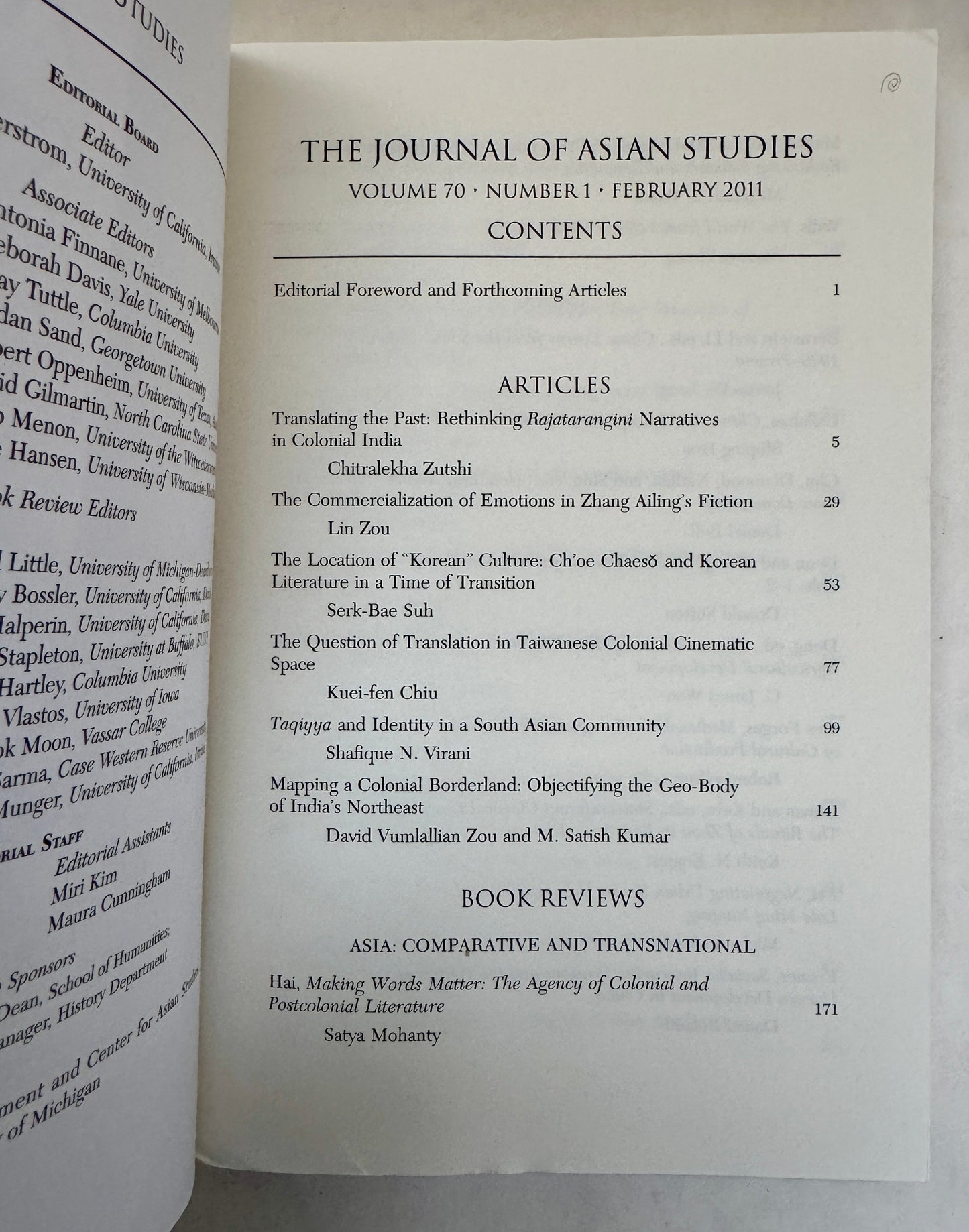 Journal of Asian Studies; Volume 70, Number 1