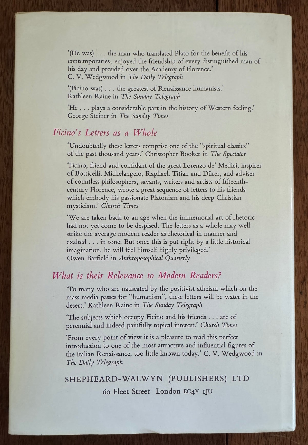 The Letters of Marsilio Ficino