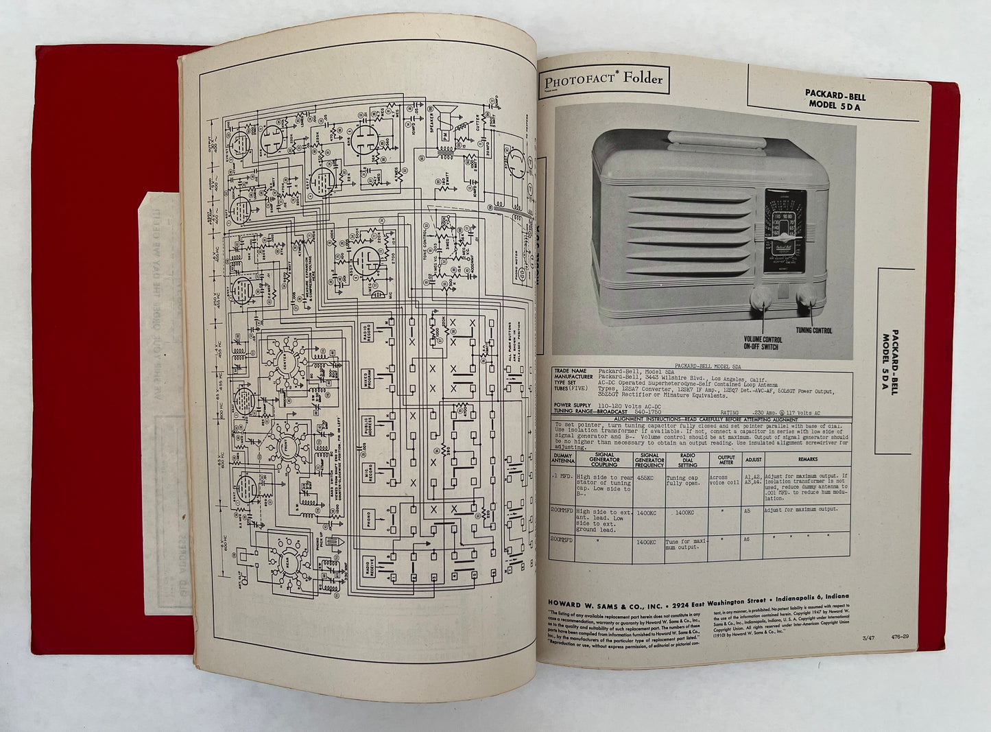 Packard-Bell Photofact Radio Service Data