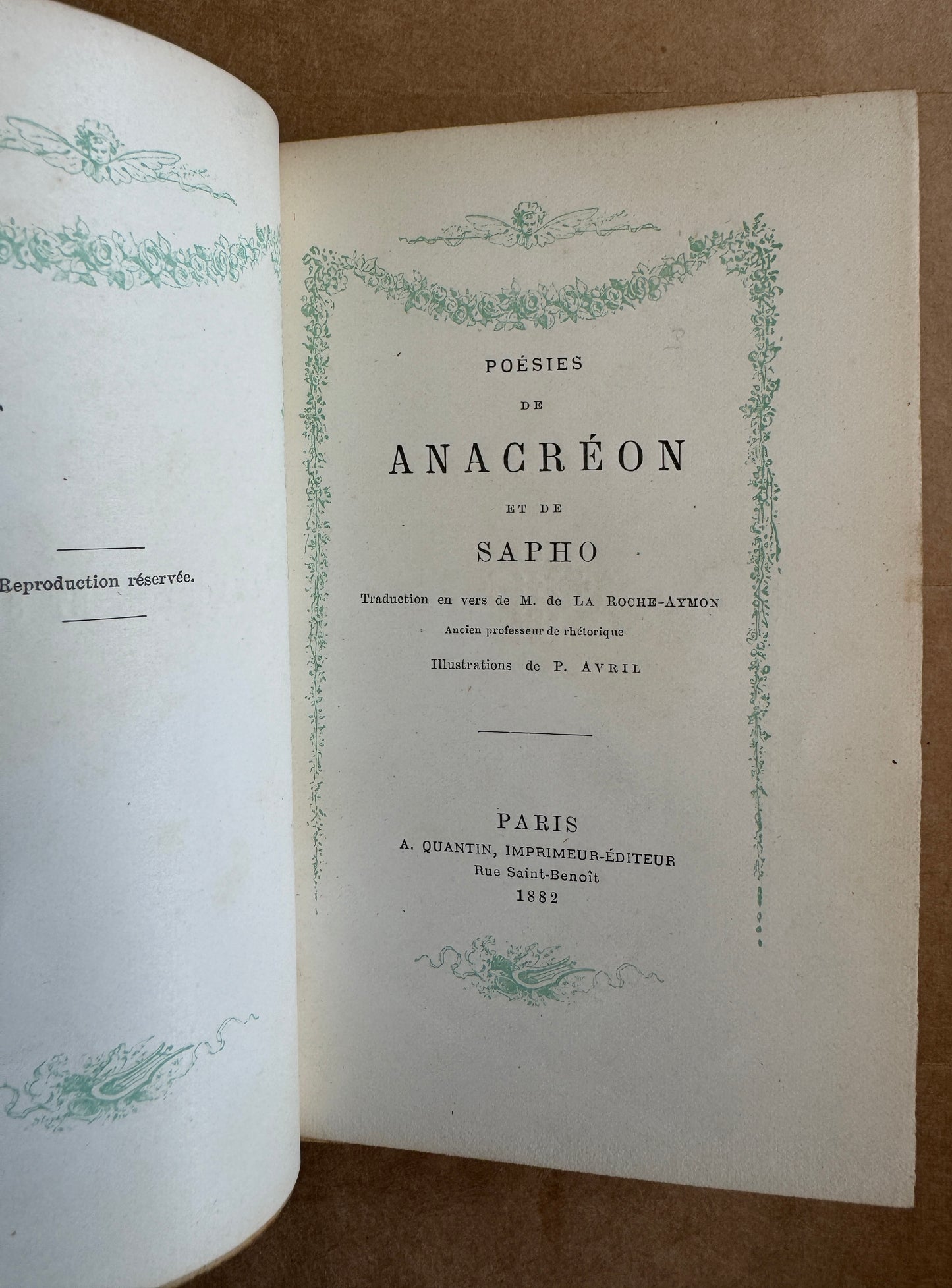 Poésies D'anacréon et de Sapho. Traduction en Vers de M. de la Roche-Aymon ... Illustrations de P. Avril