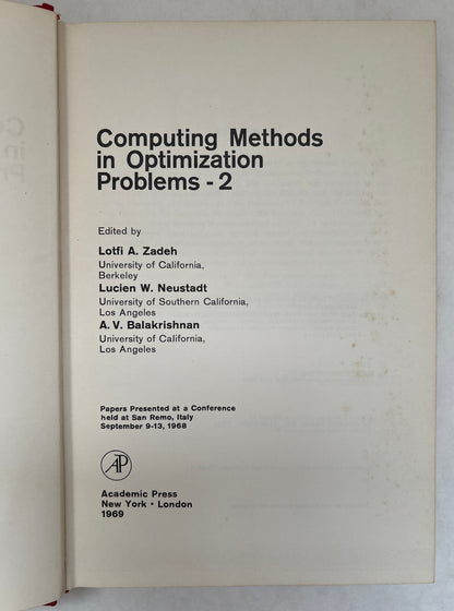 Computing Methods in Optimization Problems - 2: Papers Presented At a Conference Held At San Remo, Italy, September 9-13, 1968