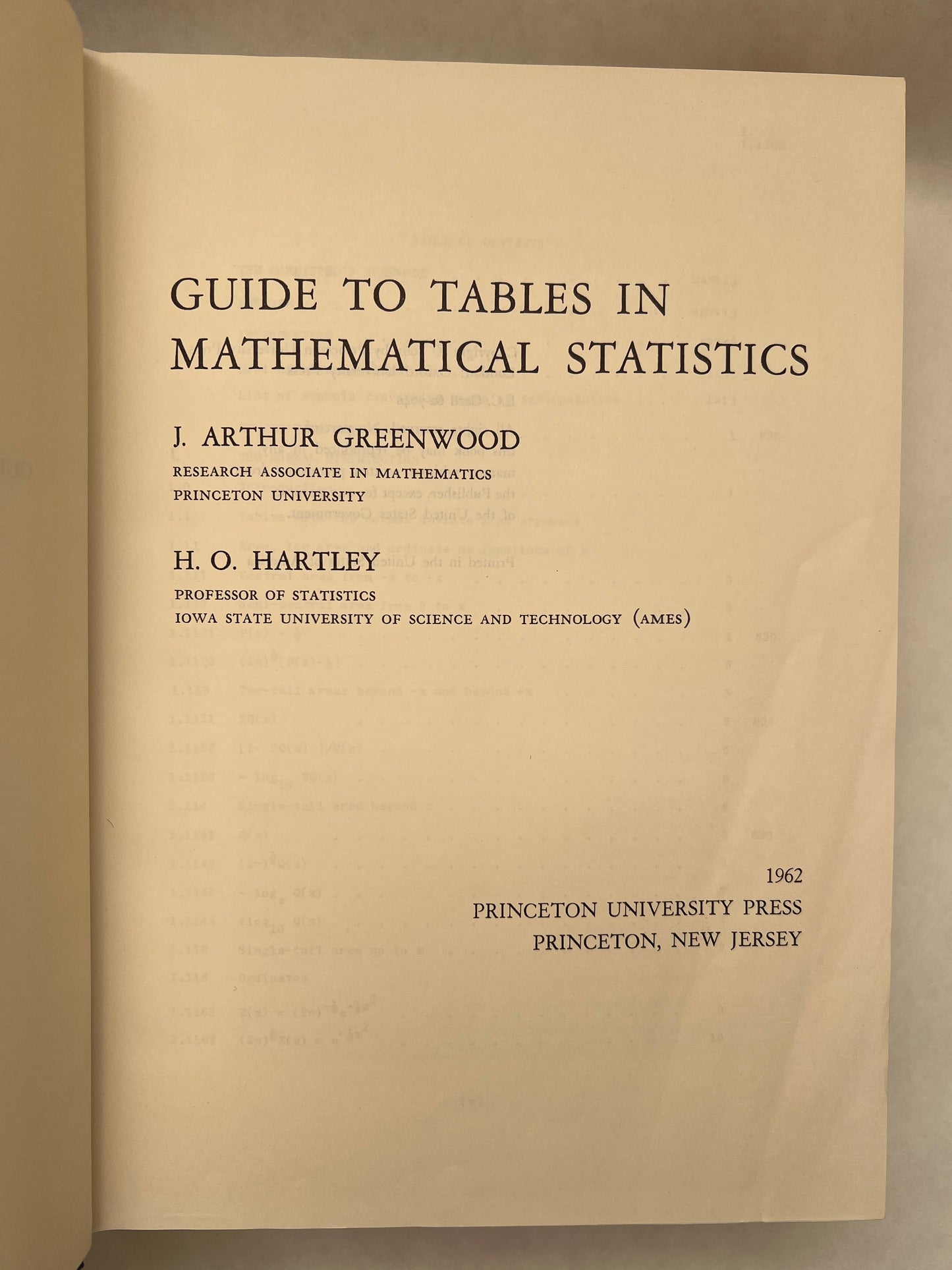 Guide to Tables in Mathematical Statistics