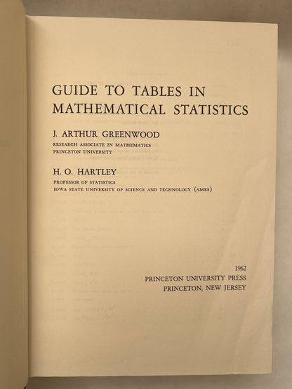 Guide to Tables in Mathematical Statistics