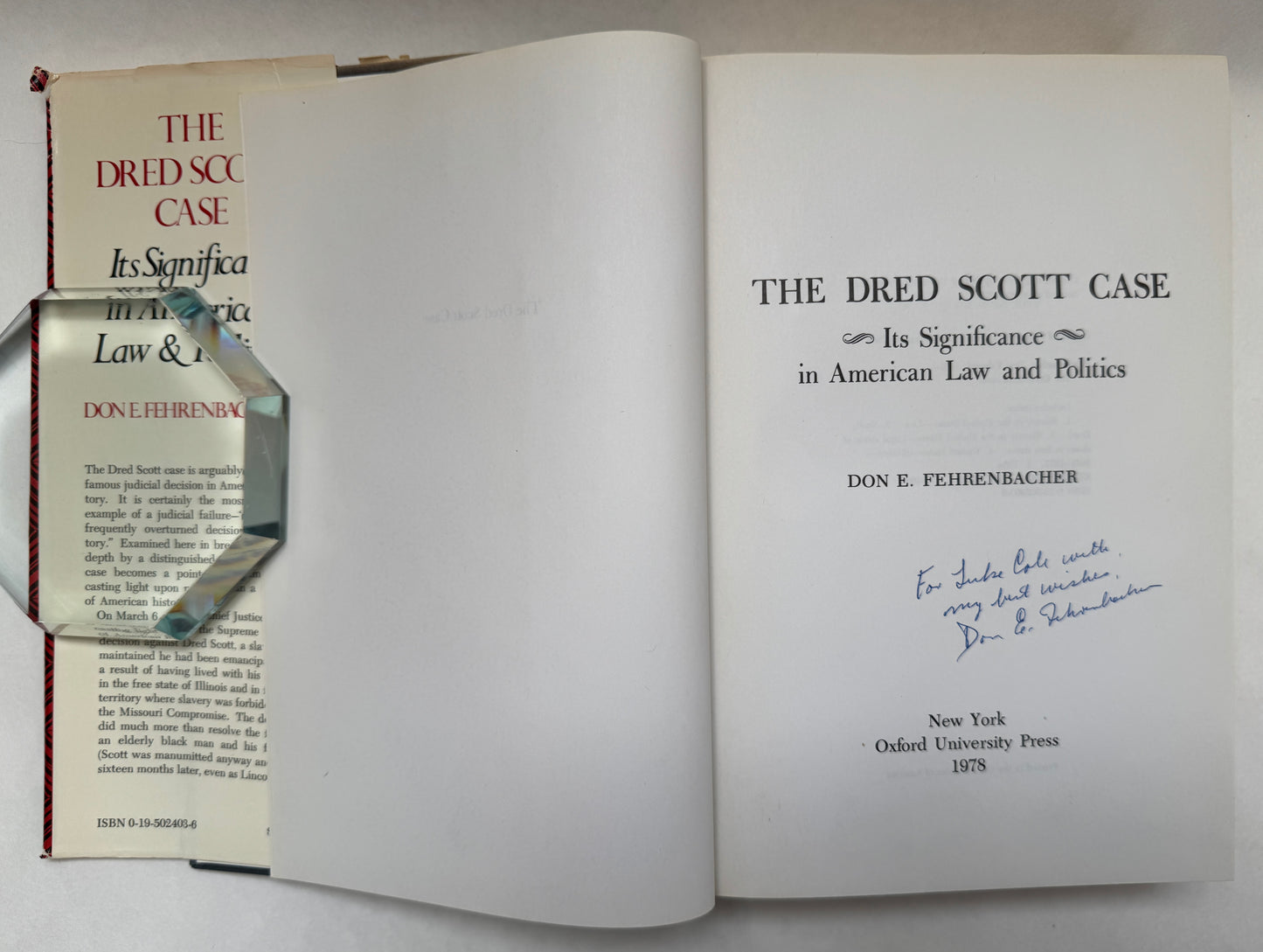 The Dred Scott Case, Its Significance in American Law and Politics [Author Inscribed]