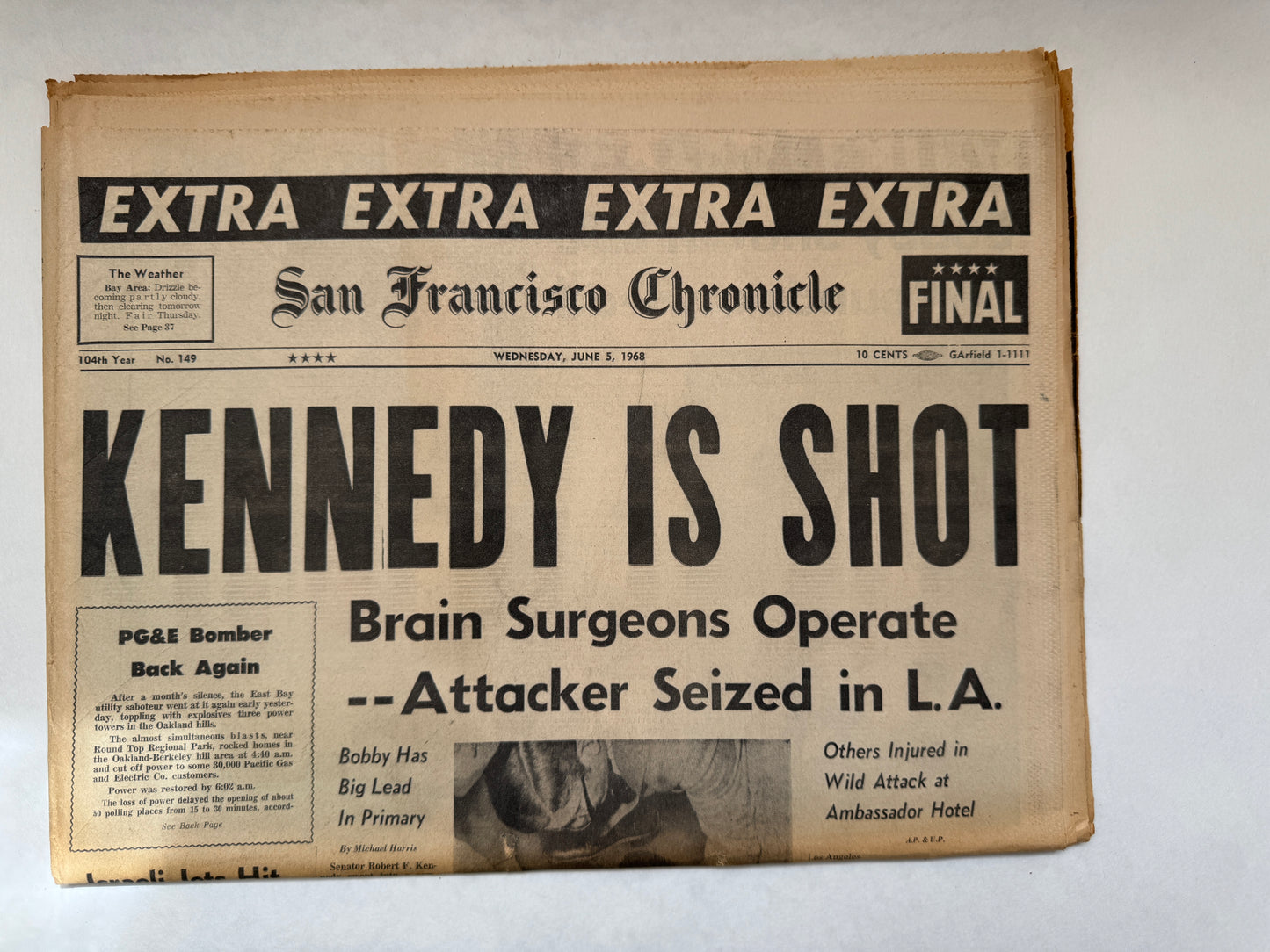Kennedy Is Shot; San Francisco Chronicle; Wednesday, June 5, 1968