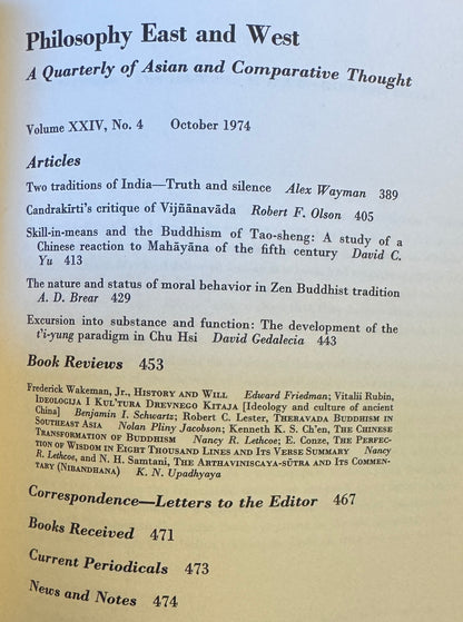 Philosophy East & West; A Quarterly of Asian and Comparative Thought; October 1974
