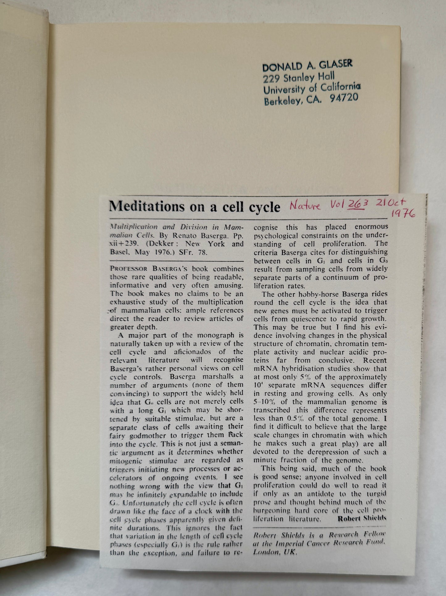 Multiplication and Division in Mammalian Cells