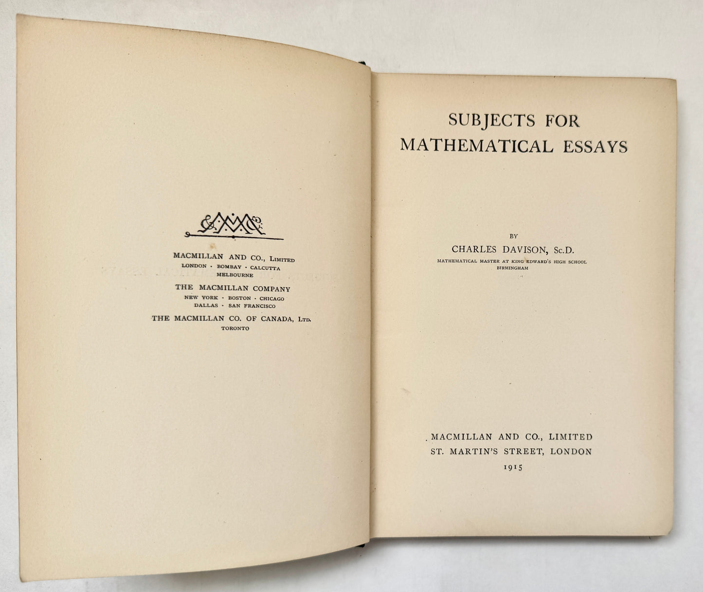 Subjects for Mathematical Essays