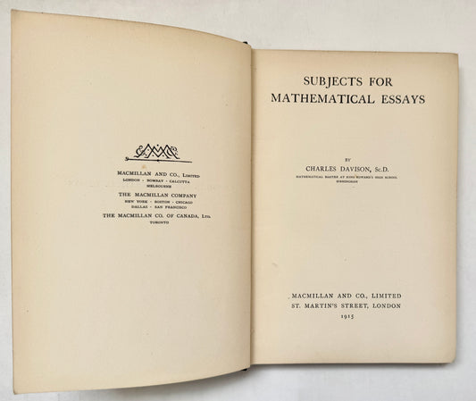 Subjects for Mathematical Essays