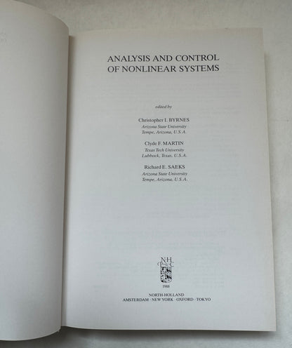 Analysis and Control of Nonlinear Systems