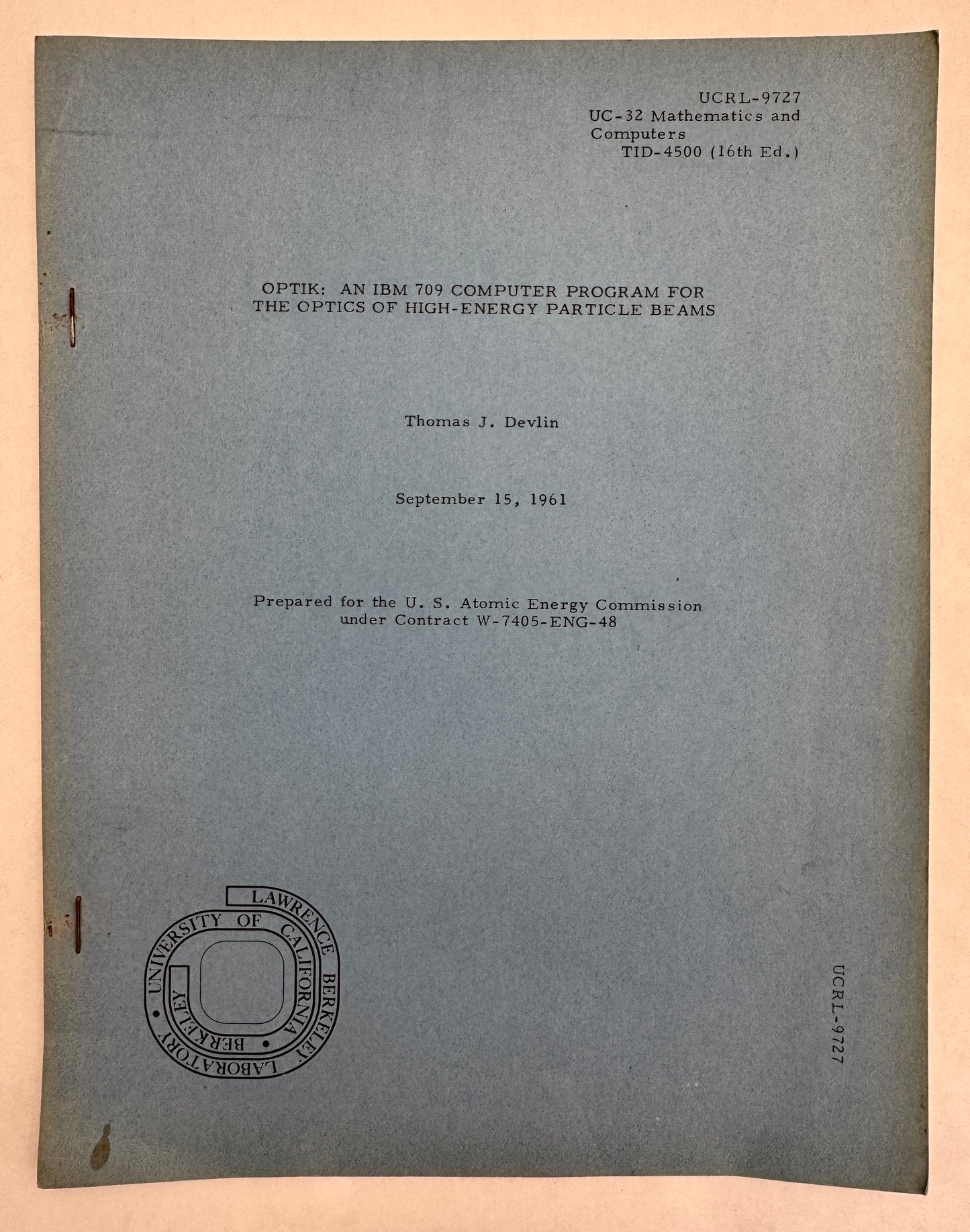 Optik: an IBM 709 Computer Program for the Optics of High-Energy Particle Beams