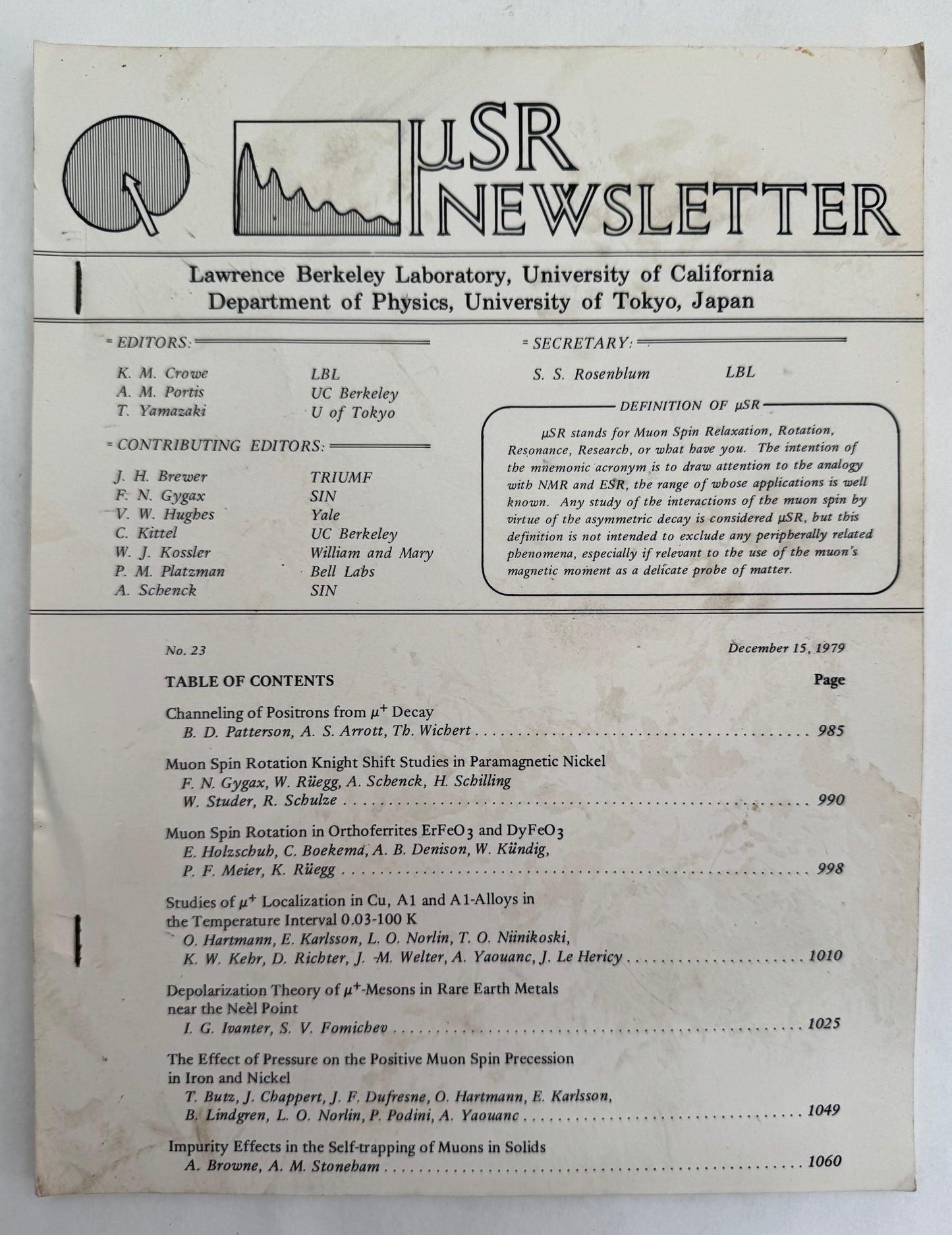 µSR NEWSLETTER (Musr Newsletter)