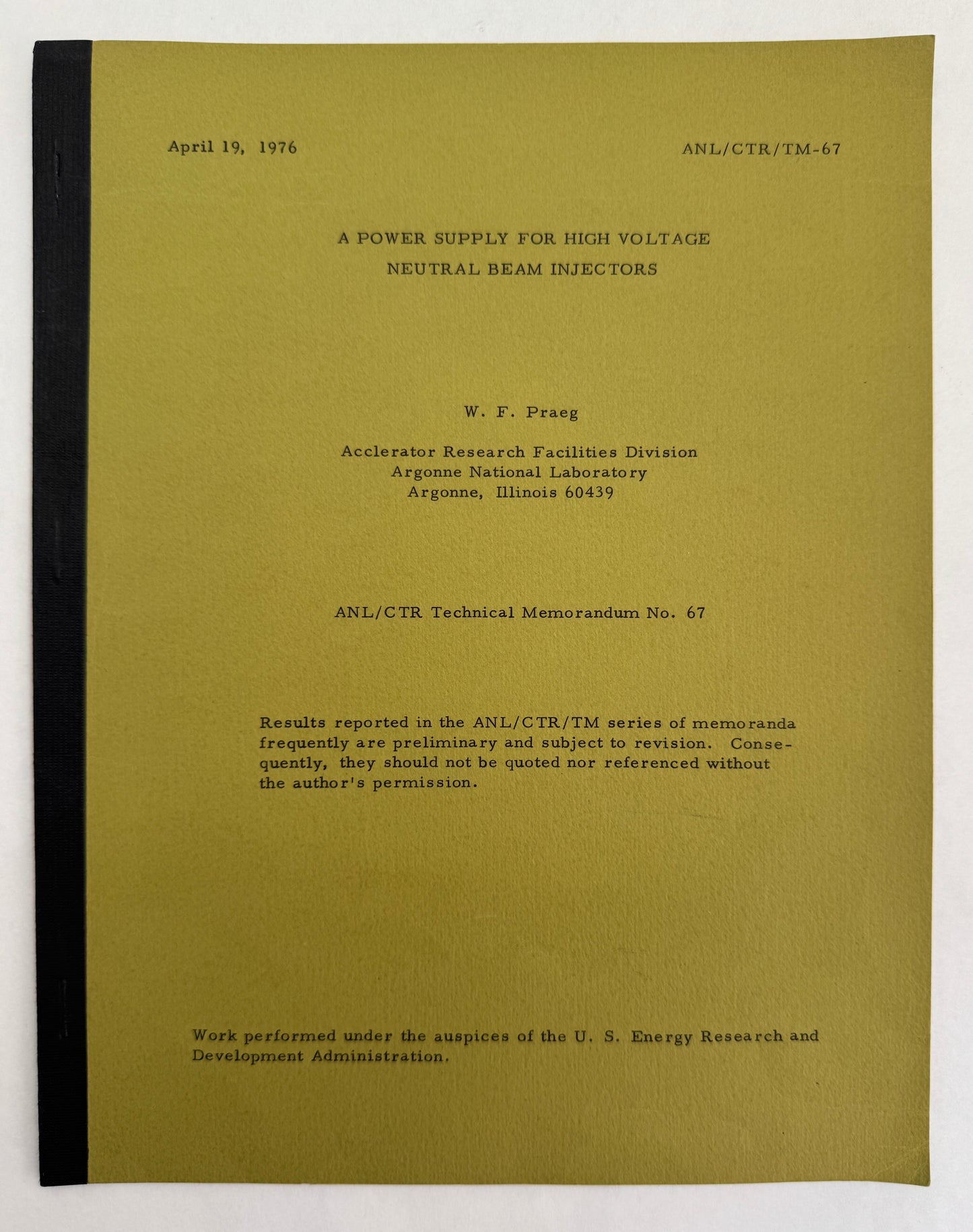 A Power Supply for High Voltage Neutral Beam Injectors