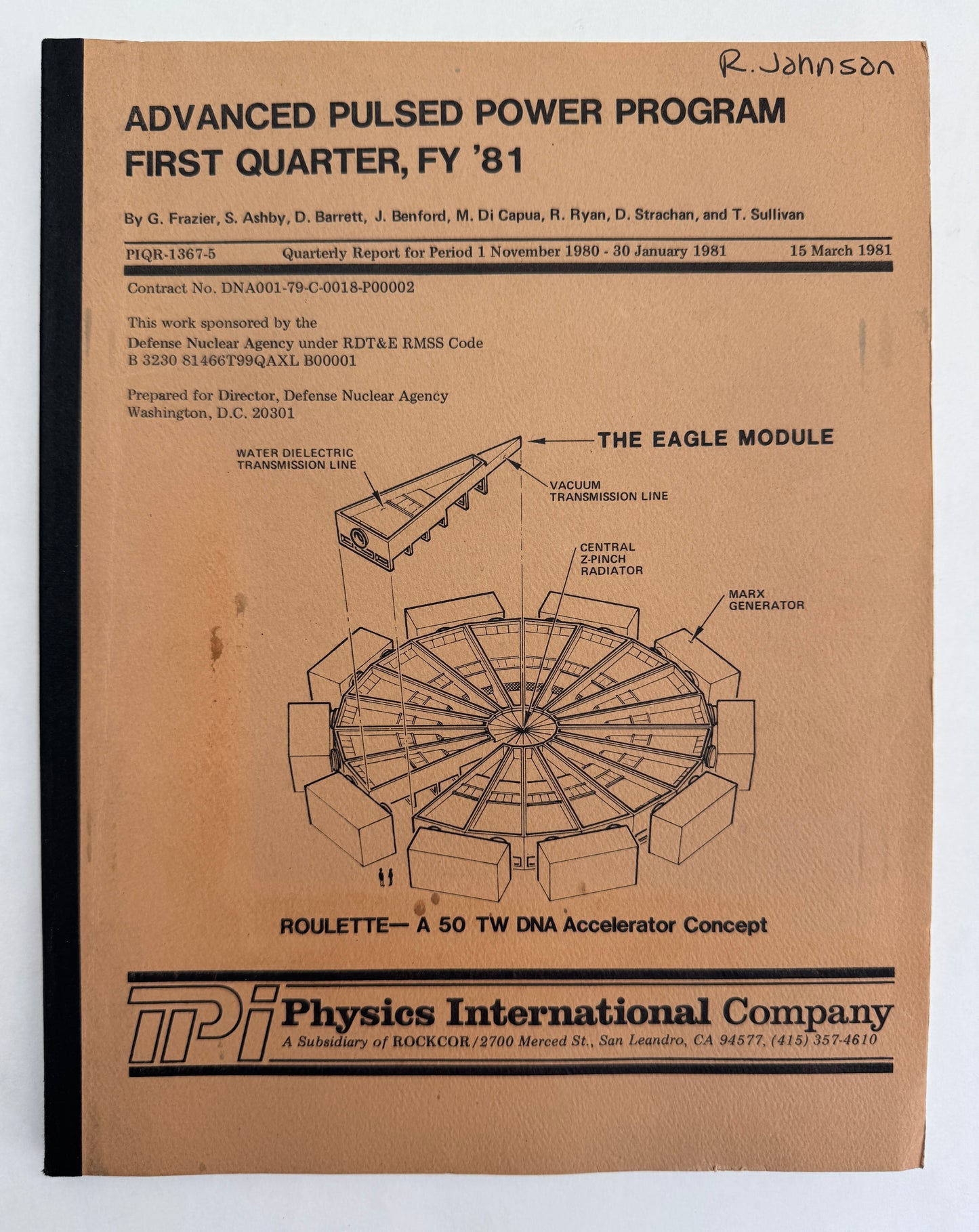 Advanced Pulsed Power Program First Quarter, FY '81