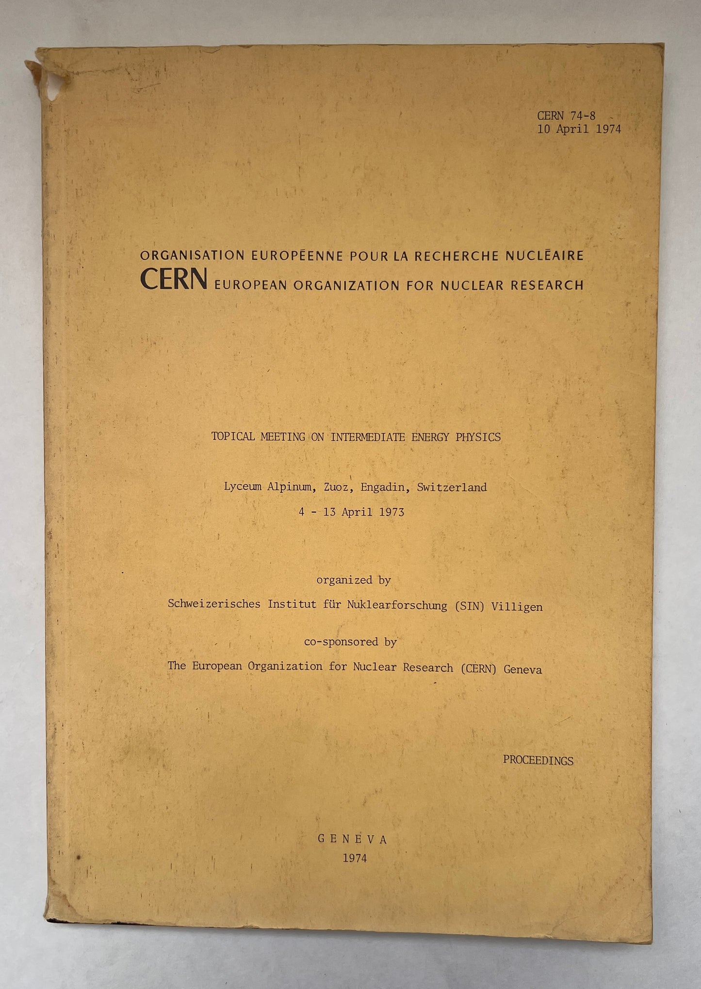Topical Meeting on Intermediate Energy Physics, Lyceum Alpinum, Zuoz, Engadin, Switzerland, 4-13 April 1973: Proceedings