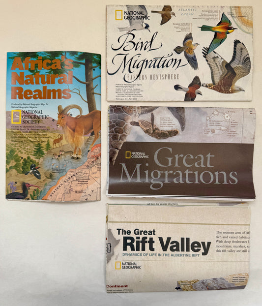 [Set of 4 Maps]: Africa's Natural Realms; Bird Migration: Eastern Hemisphere; Great Migrations; The Great Rift Valley
