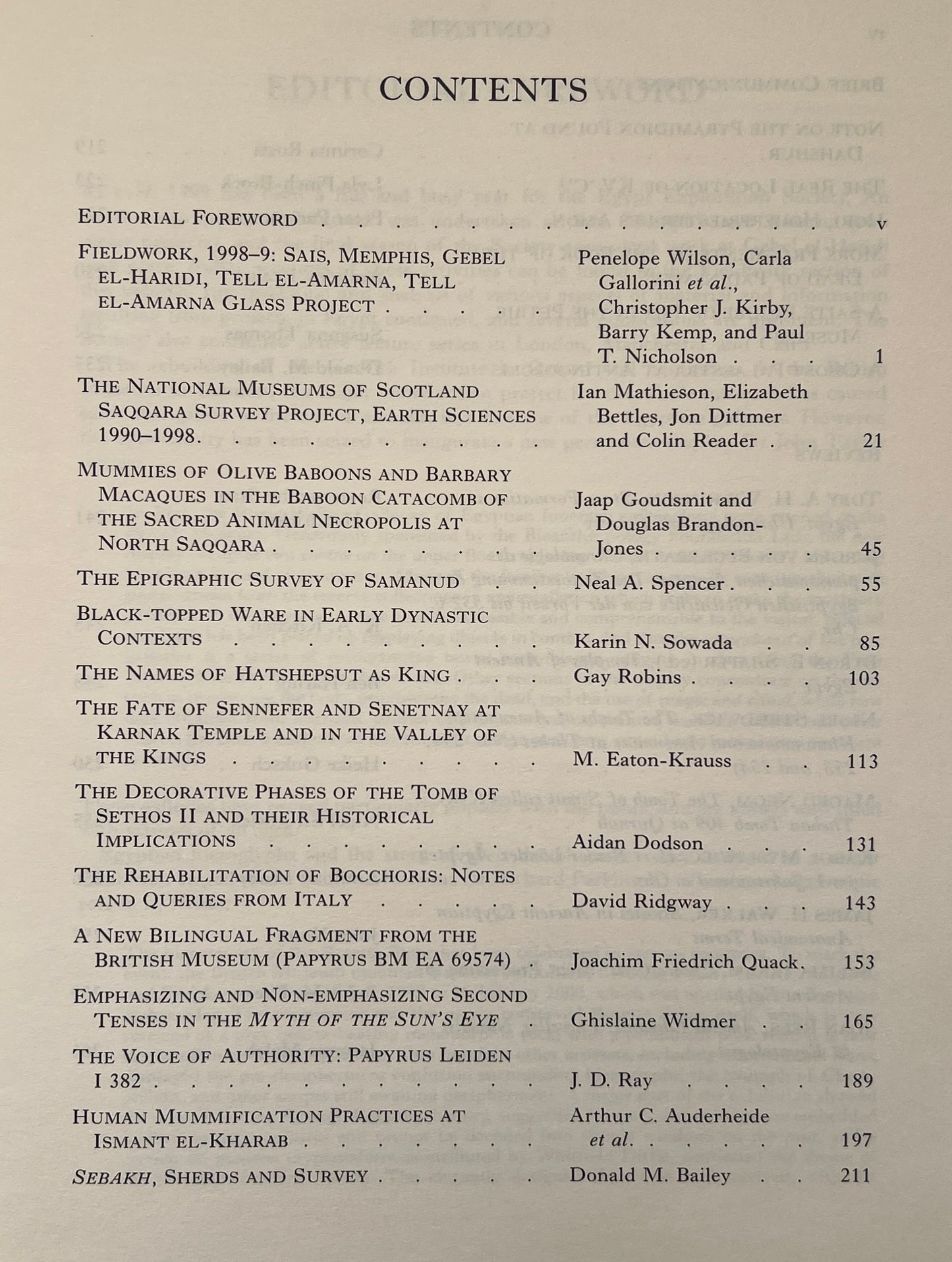 The Journal of Egyptian Archaeology; Volume 85; 1999
