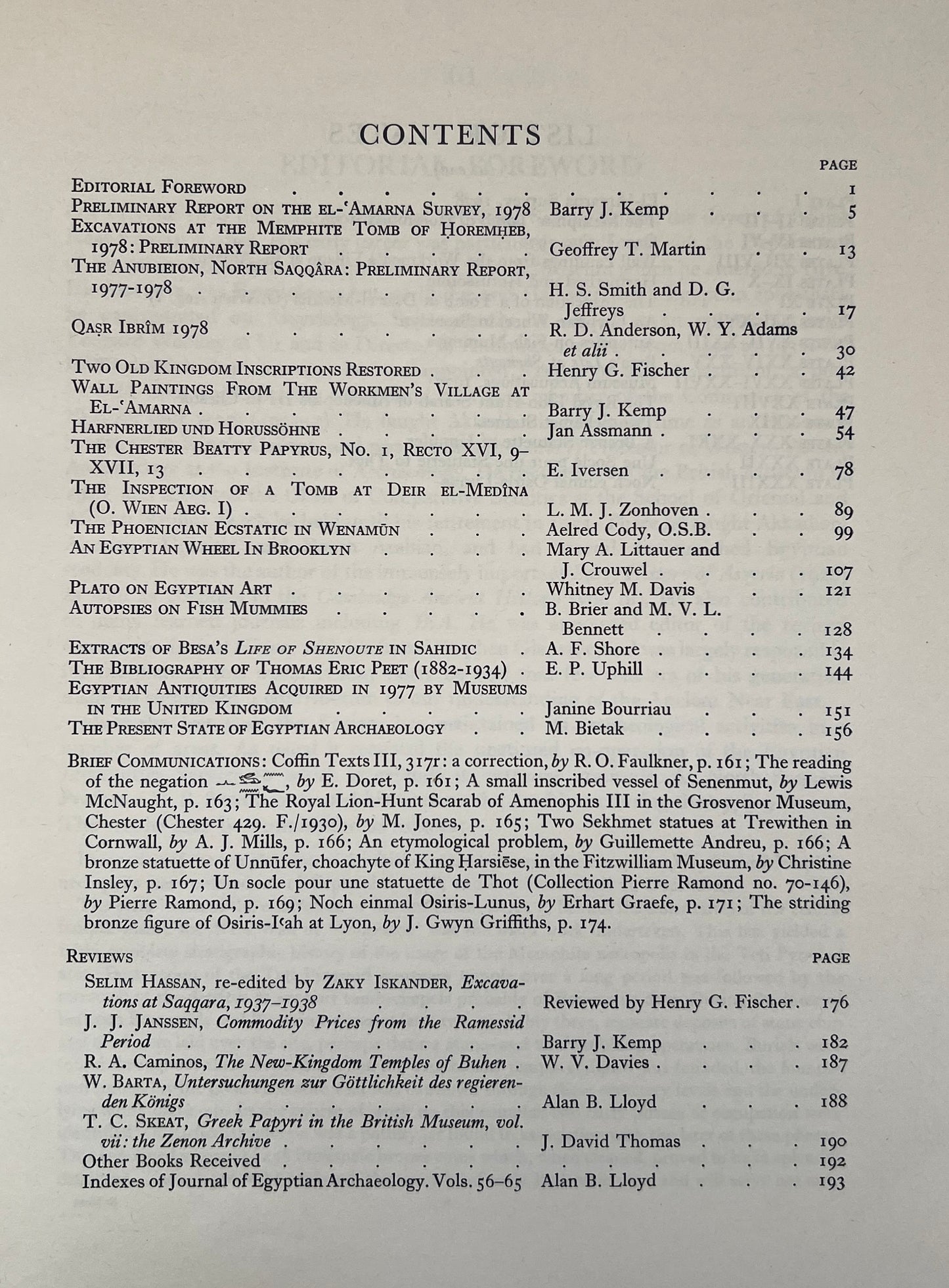The Journal of Egyptian Archaeology; Vol 65; 1979
