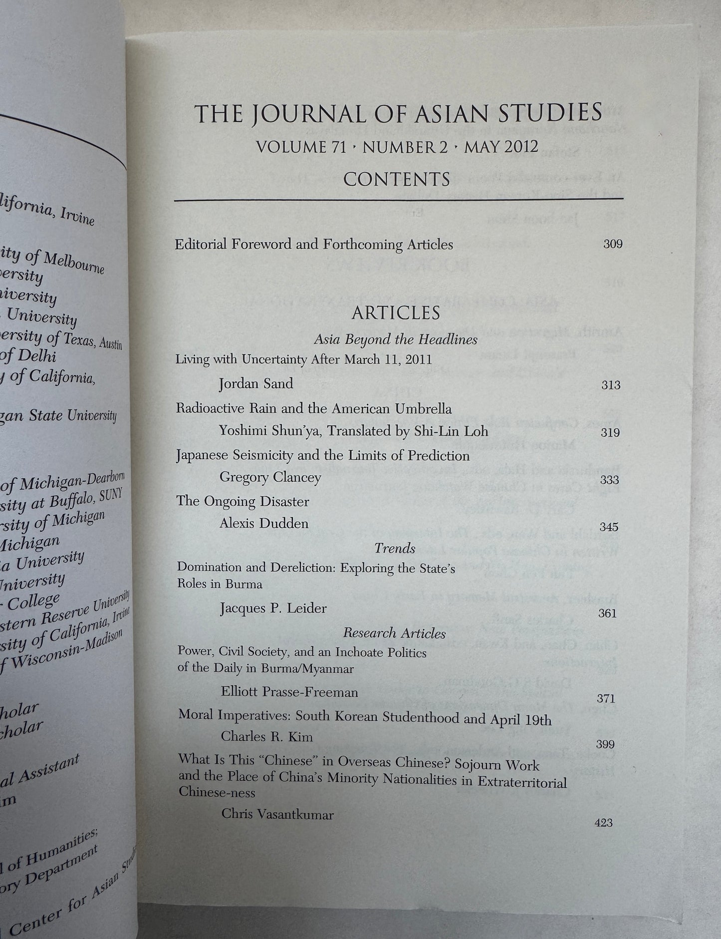 Journal of Asian Studies; Volume 71, Number 2