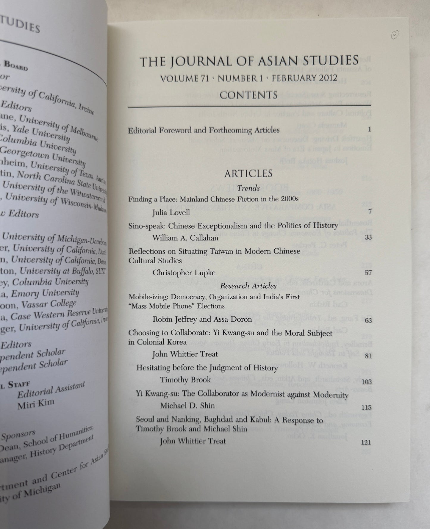 Journal of Asian Studies; Volume 71, Number 1