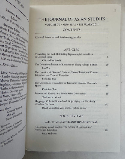 Journal of Asian Studies; Volume 70, Number 1