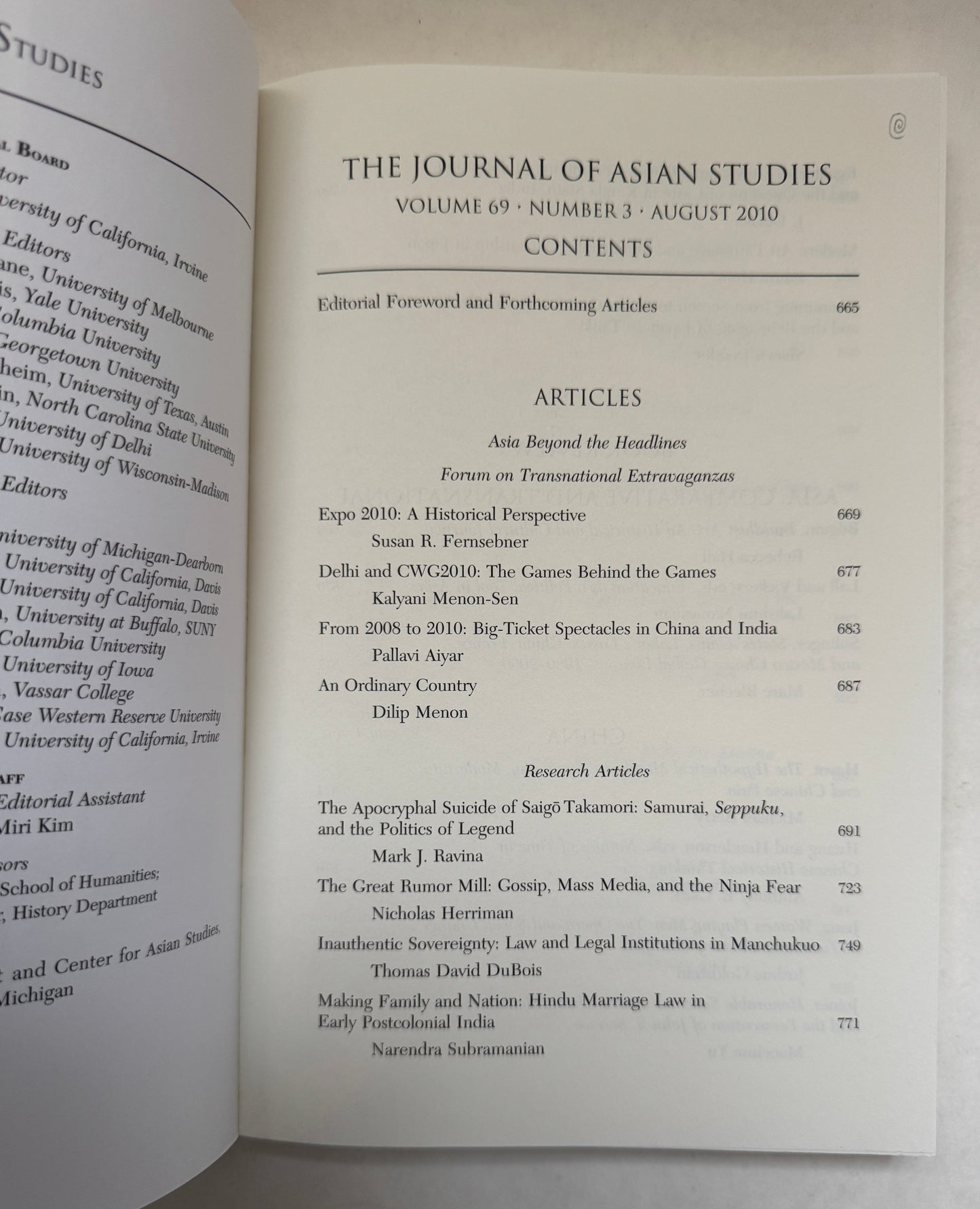 Journal of Asian Studies; Volume 69, Number 3