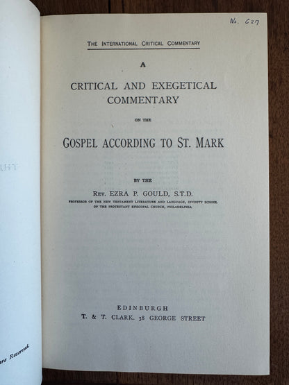A Critical and Exegetical Commentary on the Gospel According to St. Mark