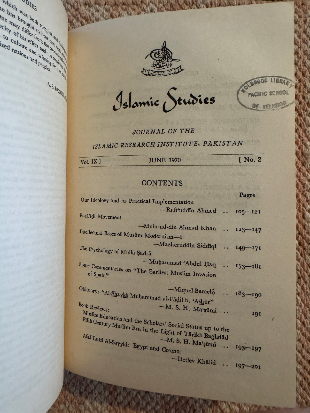 Islamic Studies  Vol IX, 1970, Nos. 1-4