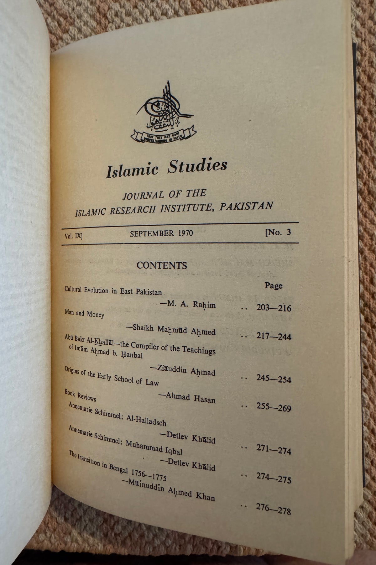 Islamic Studies  Vol IX, 1970, Nos. 1-4