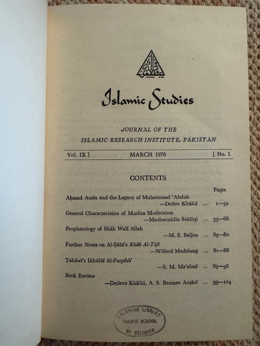 Islamic Studies  Vol IX, 1970, Nos. 1-4