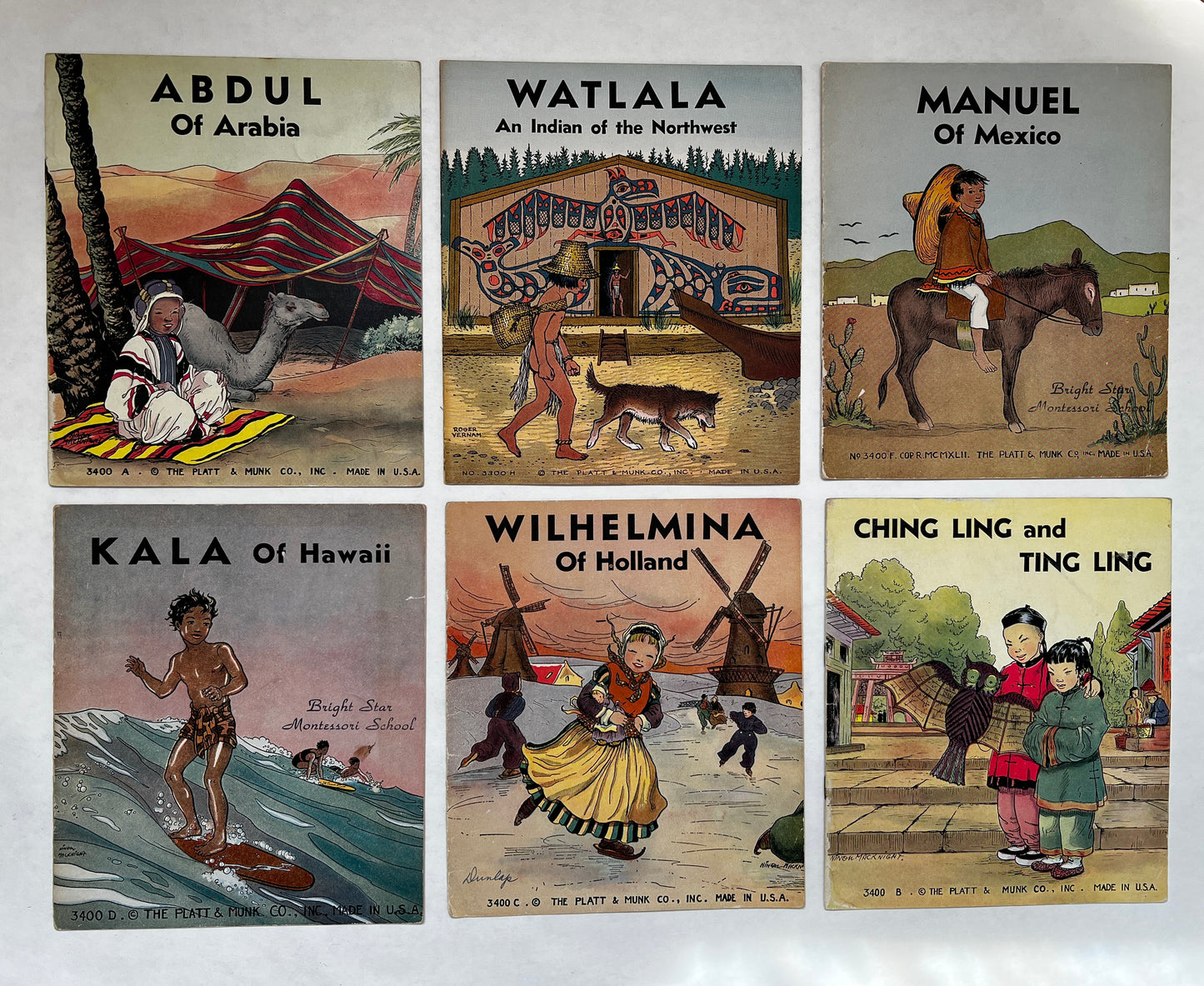 [Set of Twelve Platt & Munk "First Name" Children's Books]: Watlala, Kala, Wilhelmina, Manuel, Ching Ling & Ting Ling, Abdul, Antelope, Micco, Winona, Morning Star, Gray Bird, and Leaping Trout.