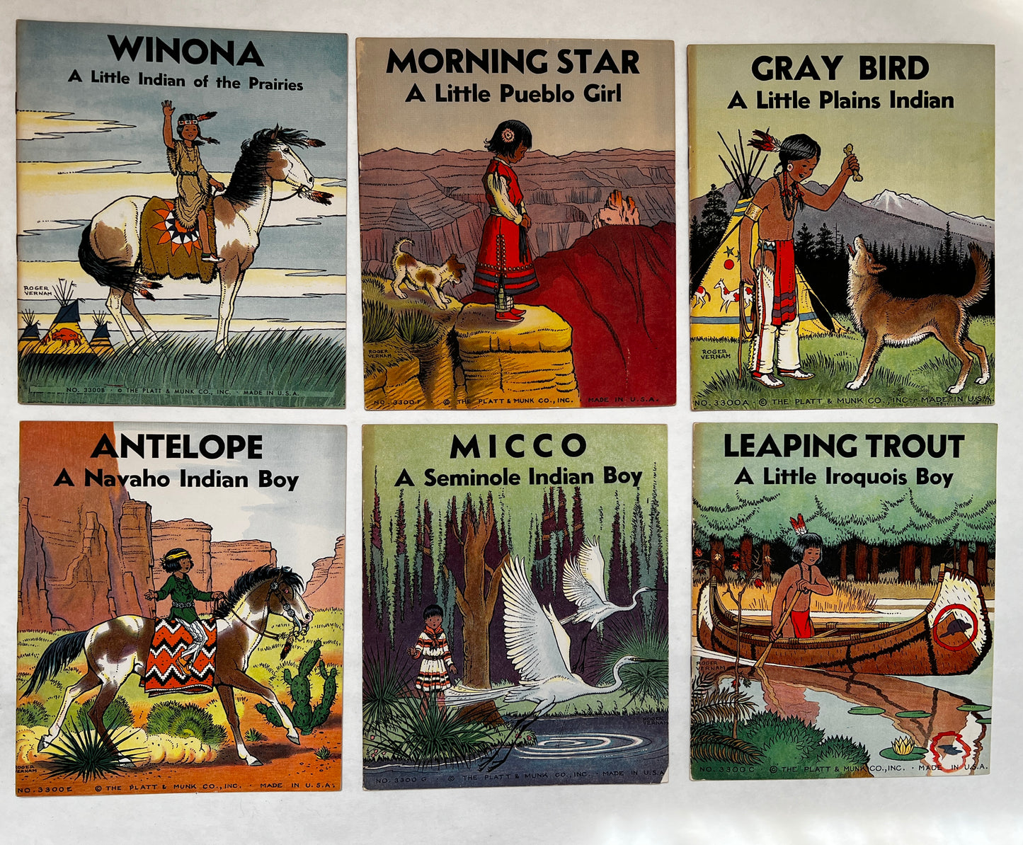 [Set of Twelve Platt & Munk "First Name" Children's Books]: Watlala, Kala, Wilhelmina, Manuel, Ching Ling & Ting Ling, Abdul, Antelope, Micco, Winona, Morning Star, Gray Bird, and Leaping Trout.