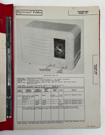 Packard-Bell Photofact Radio Service Data