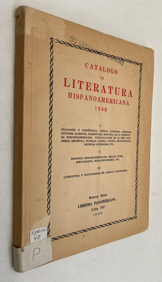 Catálogo De Literatura Hispanoamericana 1948.