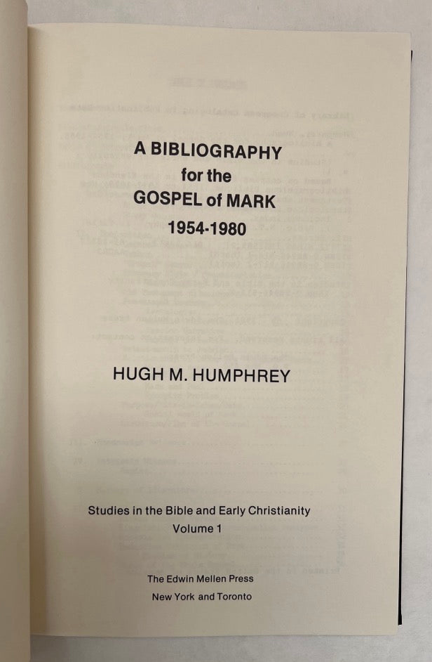 A Bibliography for the Gospel of Mark, 1954-1980