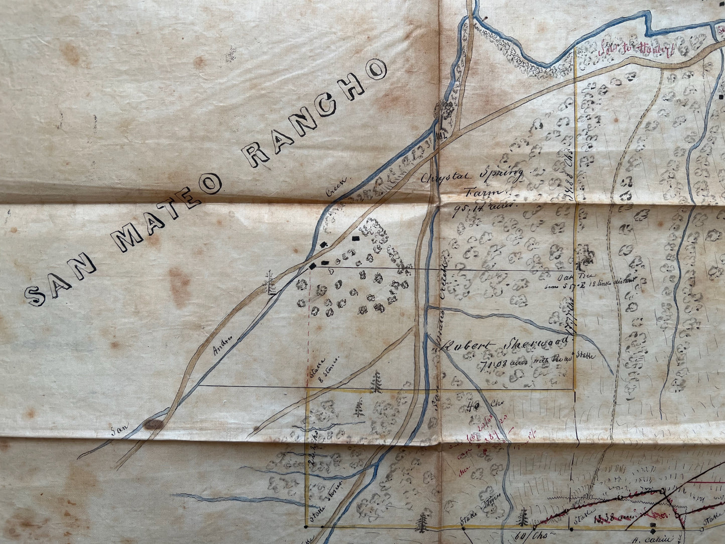 Map of a Part of the Feliz Rancho ; Surveyed for Alfred Borel By A. S. Easton Co. Sur. ; San Mateo County ; 1865. [Hand-Drawn]