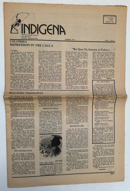 Indigena; News From Indian America; Vol. 1, No. 2; Summer 1974